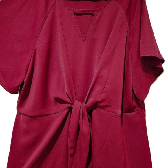 BURGUNDY SATIN ROMANTIC TIE BLOUSE 22w/24w CRUISE RESORT RED HOLIDAY DRESSY - Picture 2 of 4
